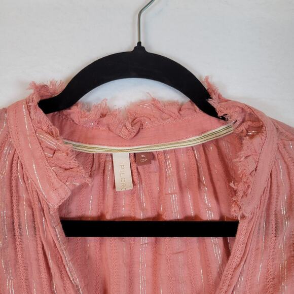 Pilcro Womens Tavi Striped Silver Button Lightweight Blouse Size XL Pink Western - Picture 4 of 10